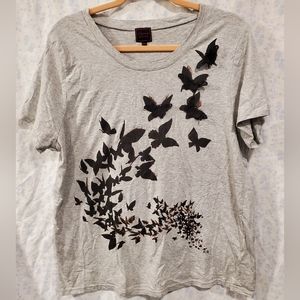 Grey Woman's Plus Tee with 3D Black Butterflies XXL